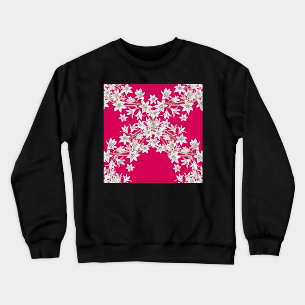 Star flowers repeating pattern botanical lacey hand painted trellis on red Crewneck Sweatshirt by LeanneTalbot